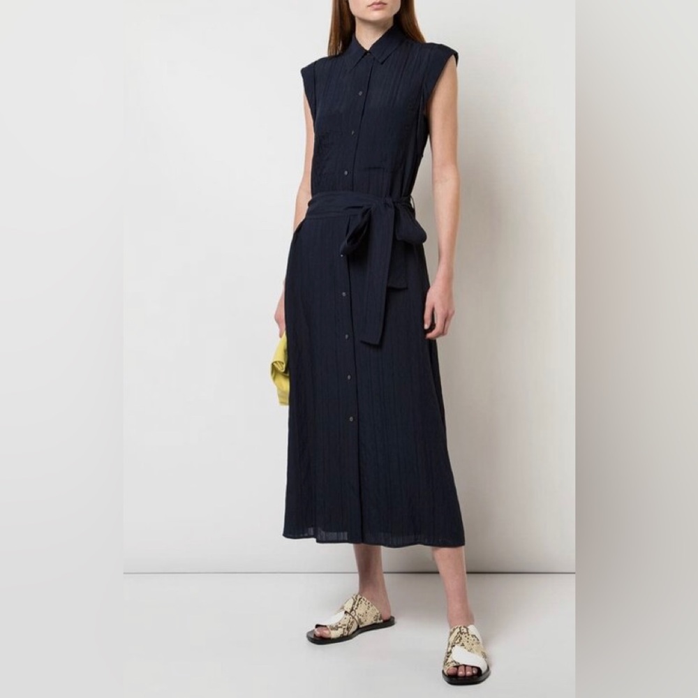 VINCE Marine Blue Tonal Striped Shirtdress S